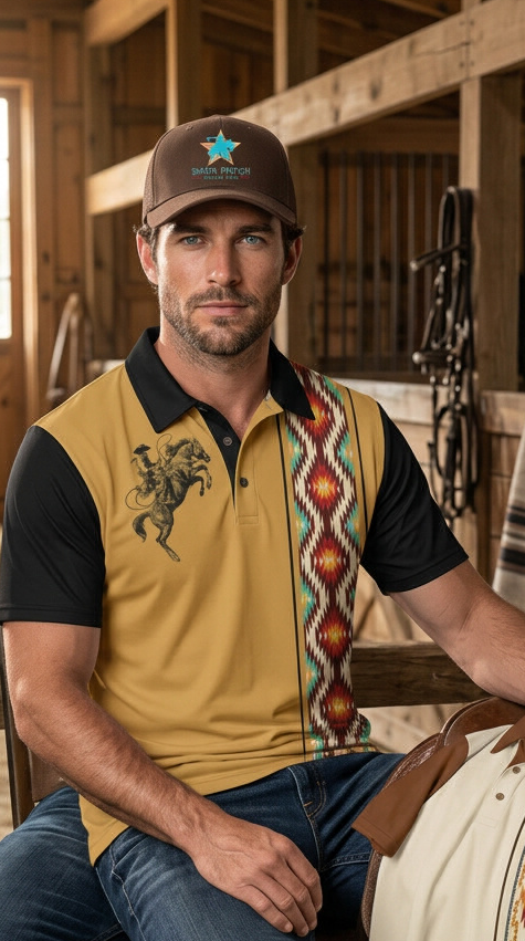 Baha Ranch Wild Cowboy Aztec Western Polo Shirt by Baha Ranch Western Wear