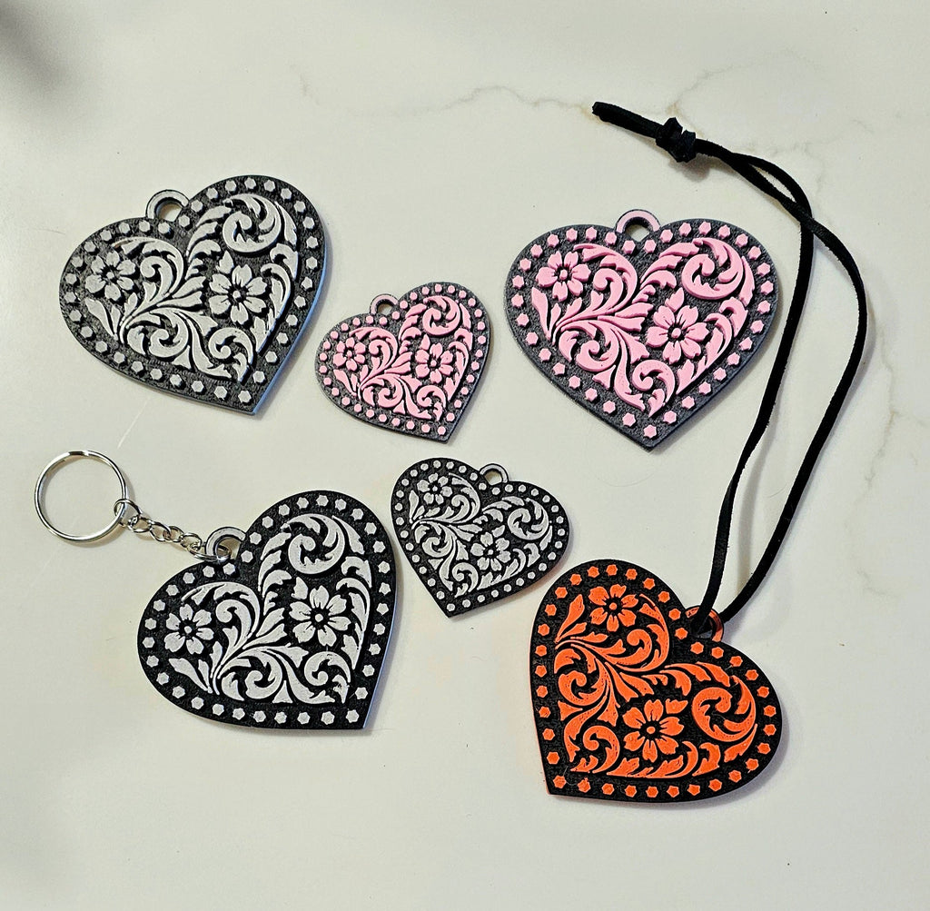 3d Printed Tooled Cowboy Cowgirl Heart Keychain or Purse Charm by Baha Ranch Western Wear - product image 2