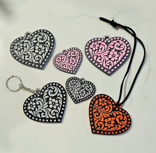3d Printed Tooled Cowboy Cowgirl Heart Keychain or Purse Charm by Baha Ranch Western Wear - product image 2