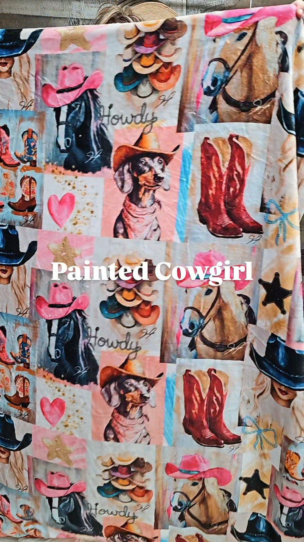 Baha Ranch Danilo Painted Cowgirl Collage Throw Blanket 60" x 80 Made in America by Baha Ranch Western Wear - product image 2