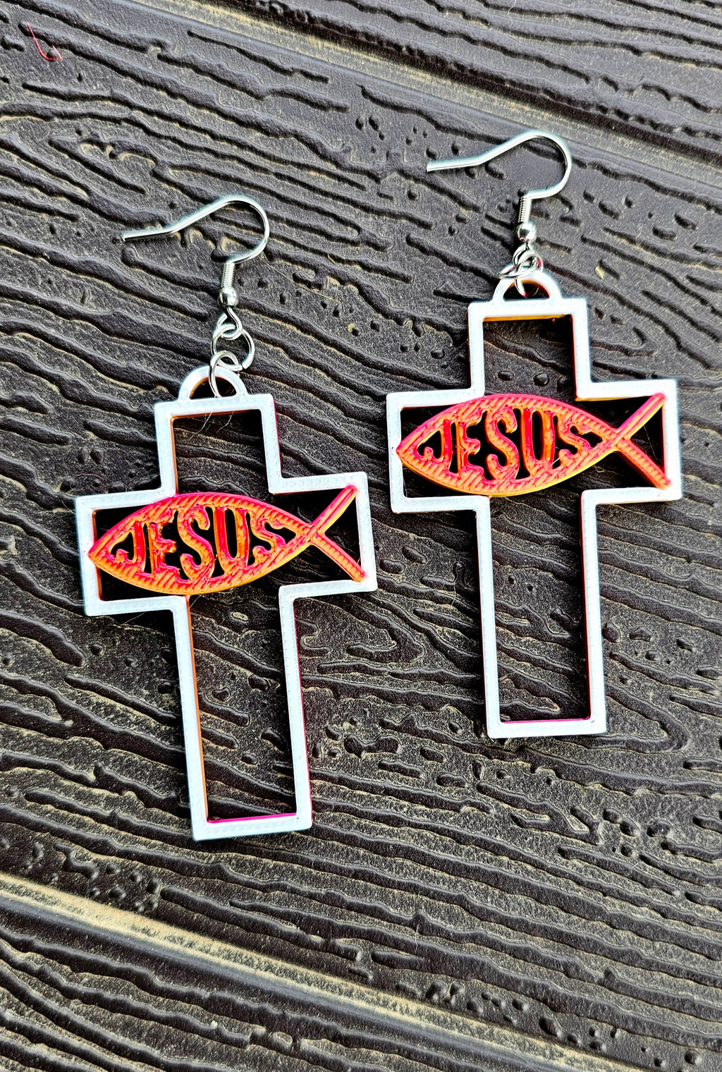 3D Print Christian Cross Faith Earrings Made in America by Baha Ranch Western Wear