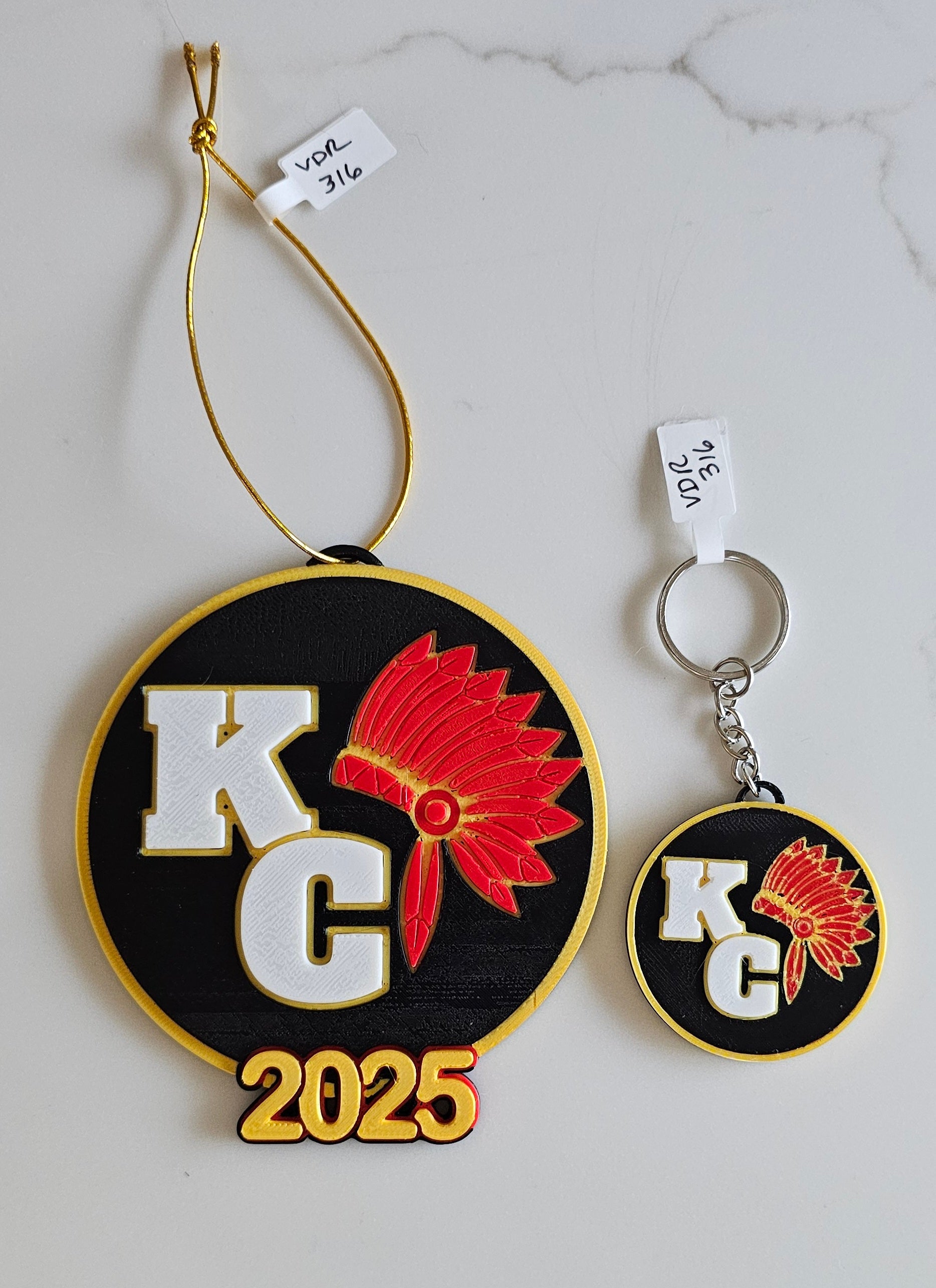 3D Print Chiefs Kc Kansas City Football Ornament or Keychain by Baha Ranch Western Wear