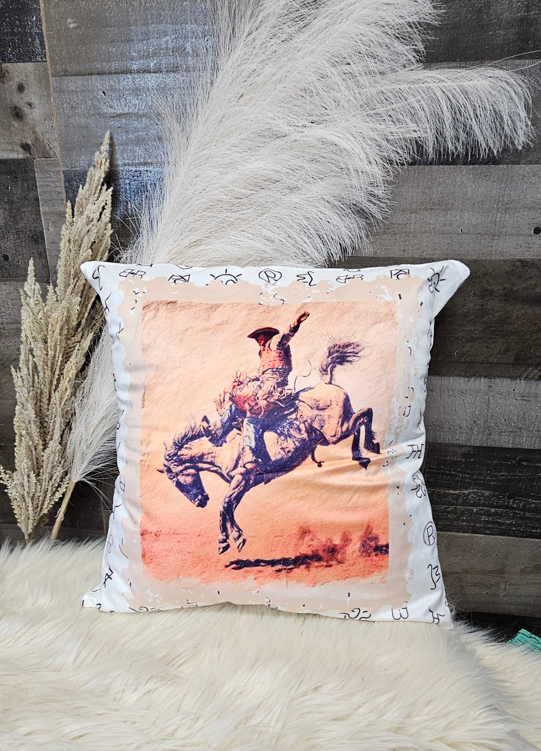 Baha Ranch Vintage Rodeo Stamp Throw Pillow Made in America by Baha Ranch Western Wear