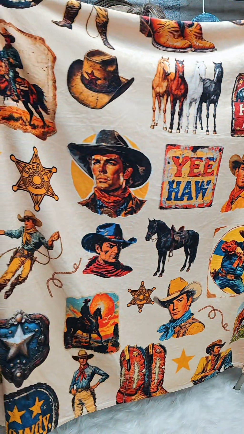 Baha Ranch Vintage Cowboy Collage Ultra-Soft Micro Fleece Blanket 60" x 80" Made in America by Baha Ranch Western Wear -...