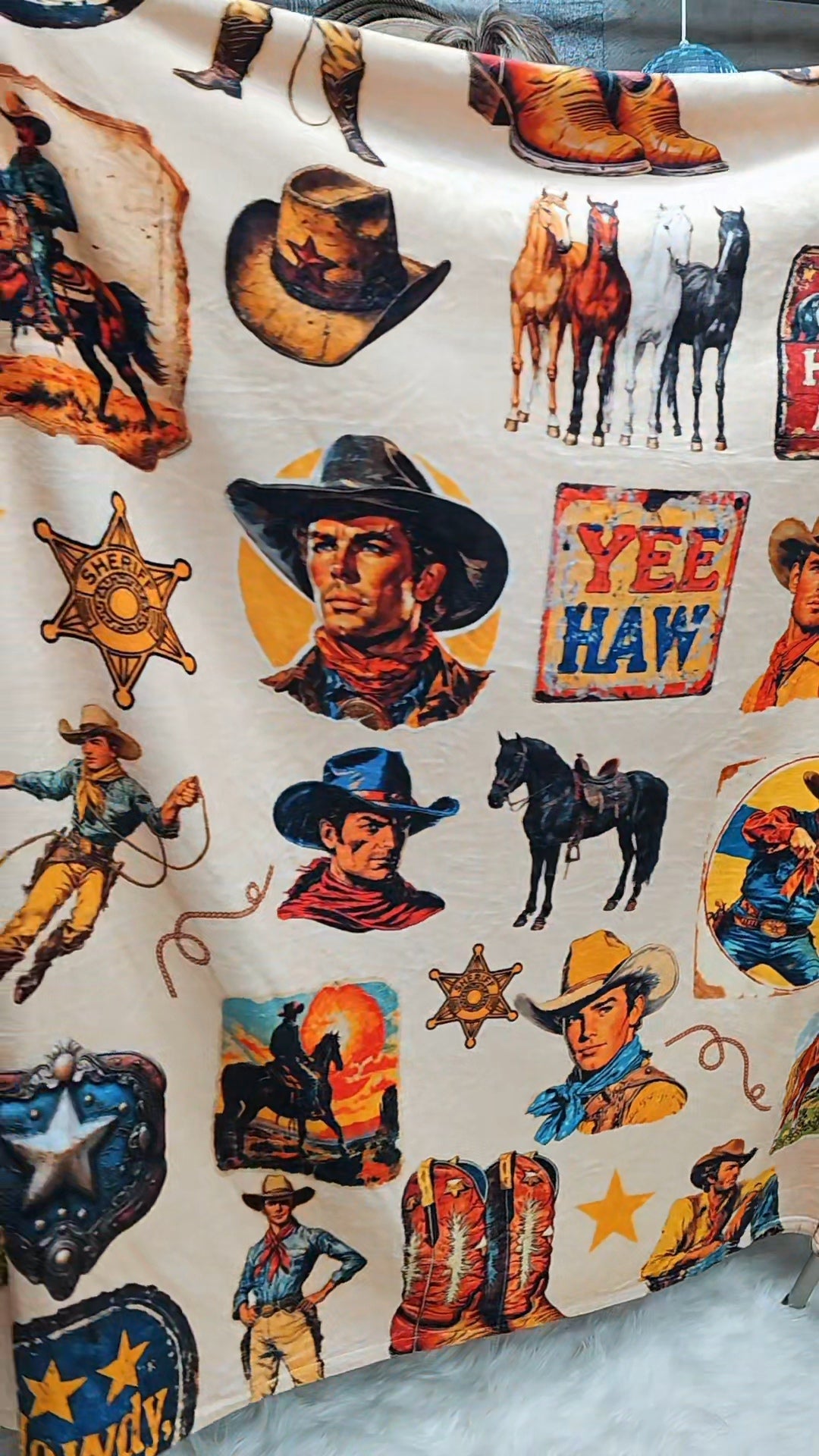 Baha Ranch Vintage Cowboy Collage Ultra-Soft Micro Fleece Blanket 60" x 80" Made in America by Baha Ranch Western Wear -...