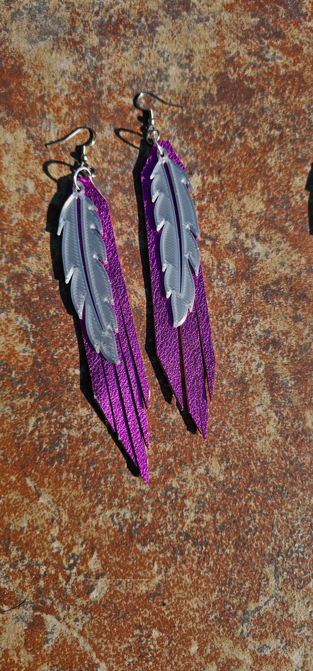 3D Printed Feather Leather Fringe Earrings Made in America by Baha Ranch Western Wear