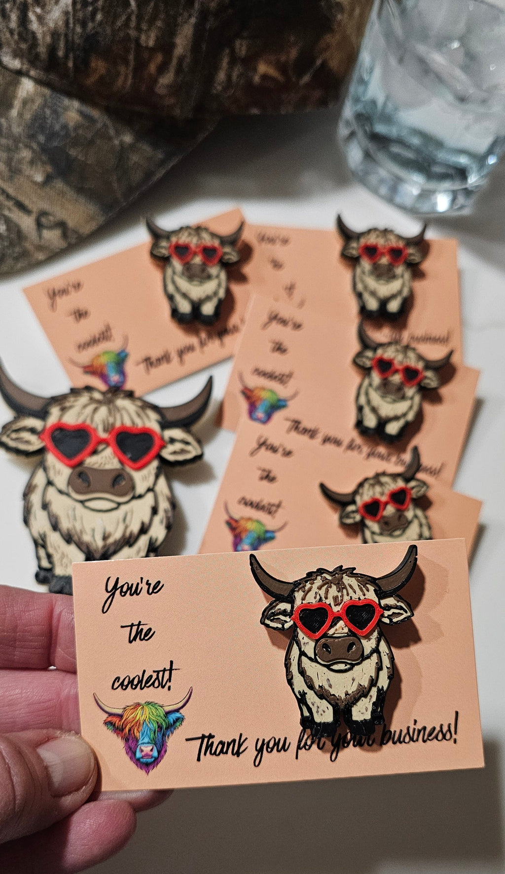 Bag of 25 -Boutique 3d Printed Package Inserts Cool Highland Cow Hat Pin Made in America by Baha Ranch Western Wear -...