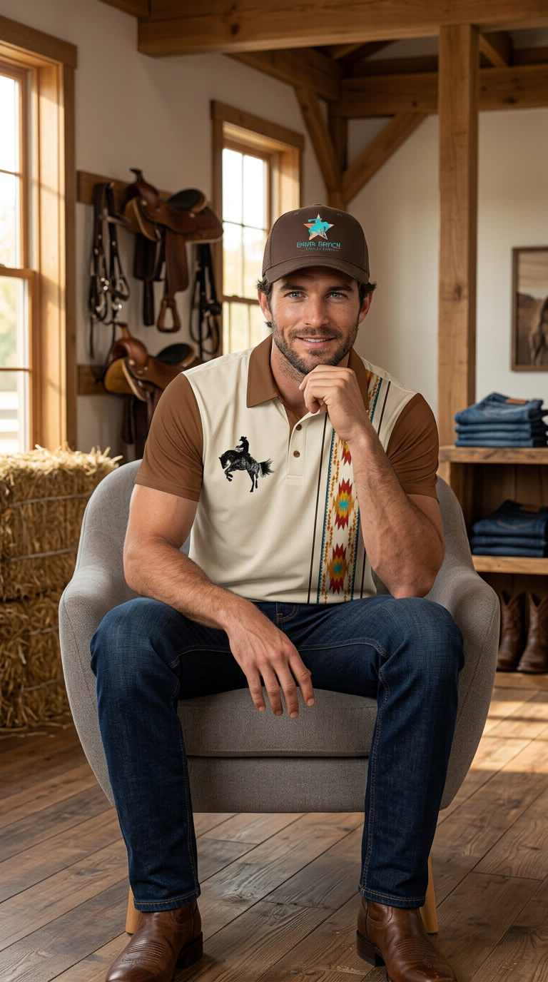 Baha Ranch Desert Cowboy Aztec Polo Shirt by Baha Ranch Western Wear