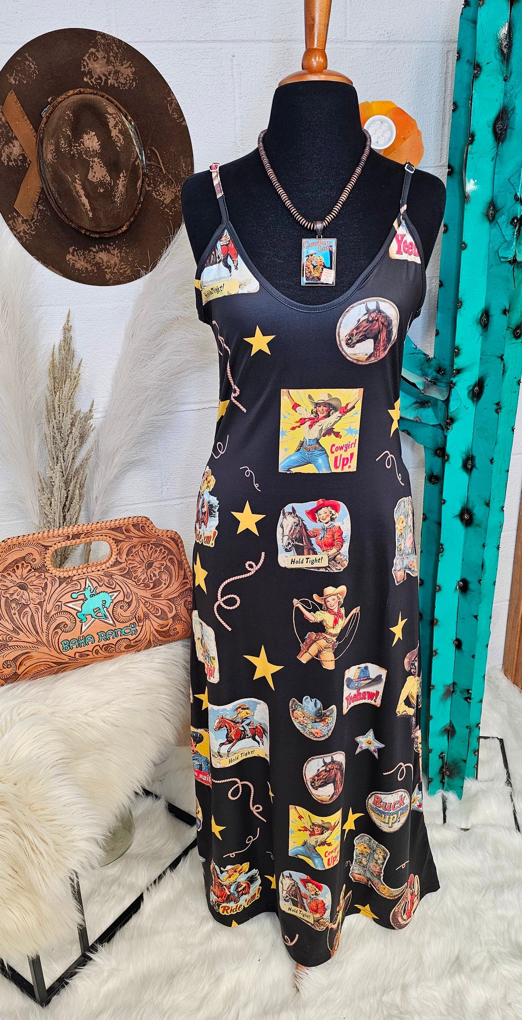Baha Ranch Vintage Cowgirl Collage Western Sun Dress by Baha Ranch Western Wear