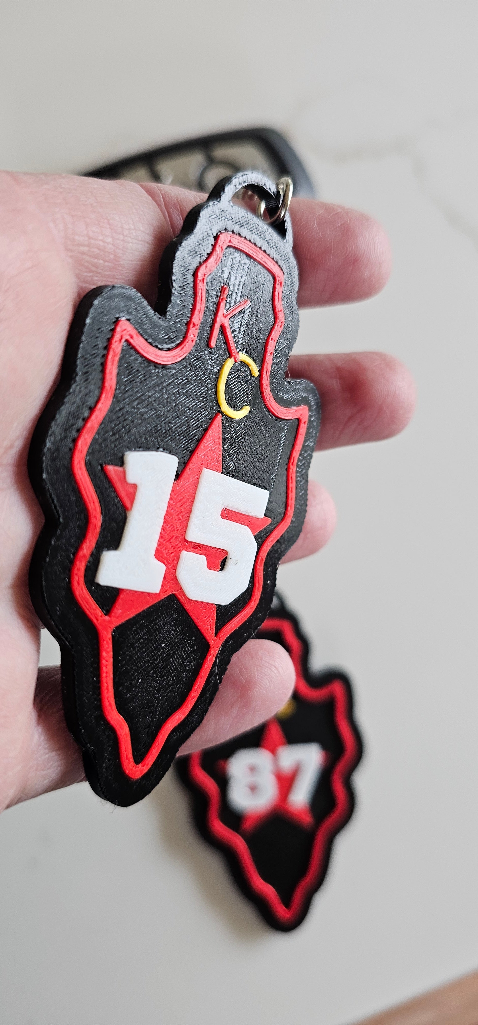 3D Print Chiefs Arrowhead Kc 15 Mahomes Kansas City 87 Kelce Football Keychain Made in America by Baha Ranch Western Wear...