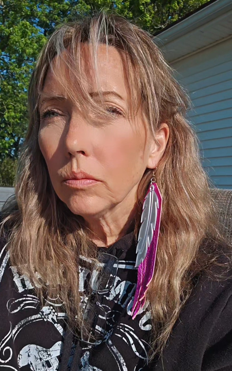 3D Printed Feather Leather Fringe Earrings Made in America by Baha Ranch Western Wear - product image 2