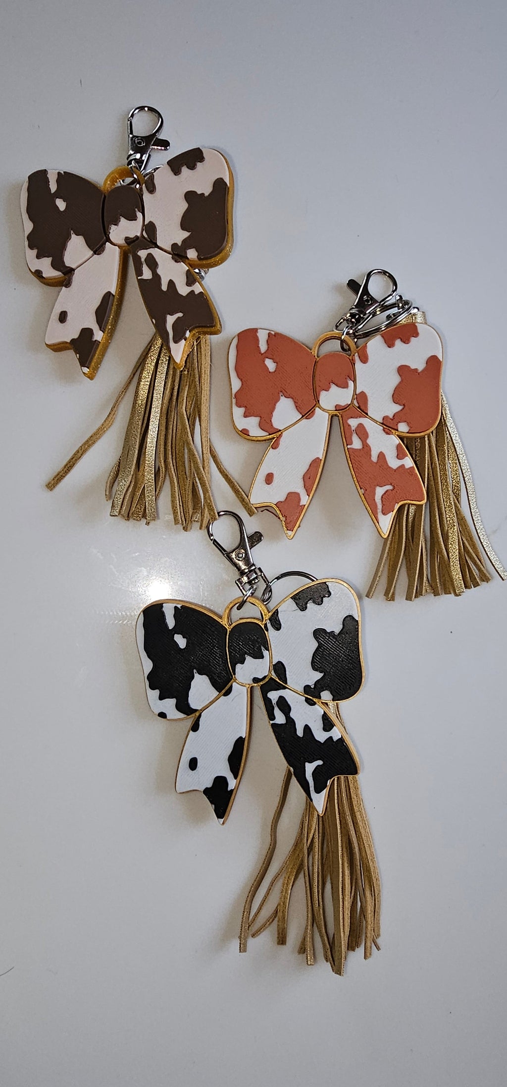 3d Print Puffy Bow Trend Keychain Fringe Cow Print Western Made in America by Baha Ranch Western Wear