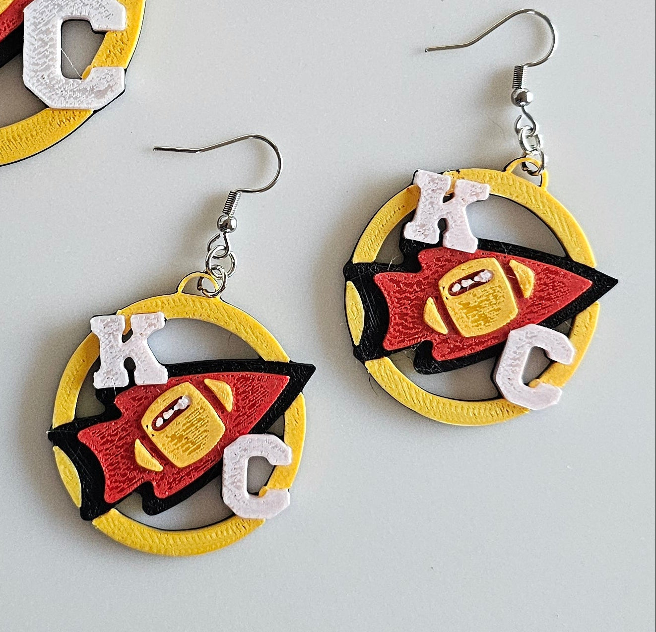 3D Print Chiefs Earrings Keychain Red Kingdom Kansas City KC Football by Baha Ranch Western Wear - product image 6