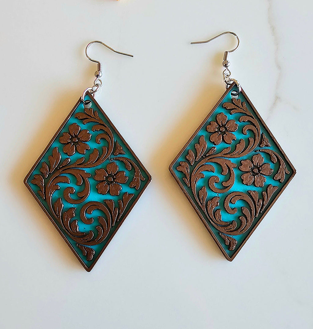 3D Print Western Tooled Floral Earrings Made in America Choice of Colors by Baha Ranch Western Wear - product image 10