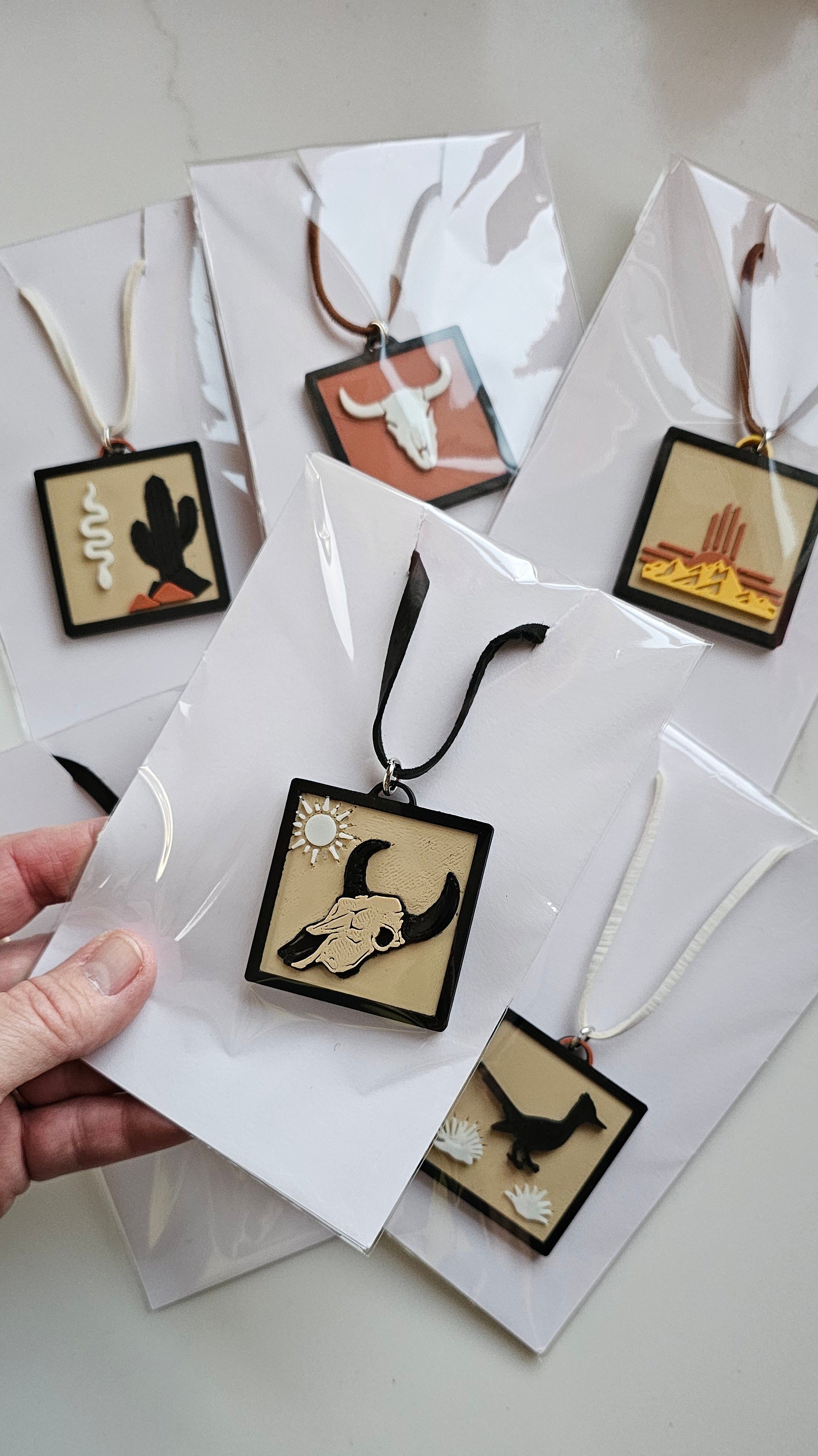 3D Print Picture Necklace on Deerskin Leather Western Bull Skull Desert Cactus Made in America by Baha Ranch Western Wear...