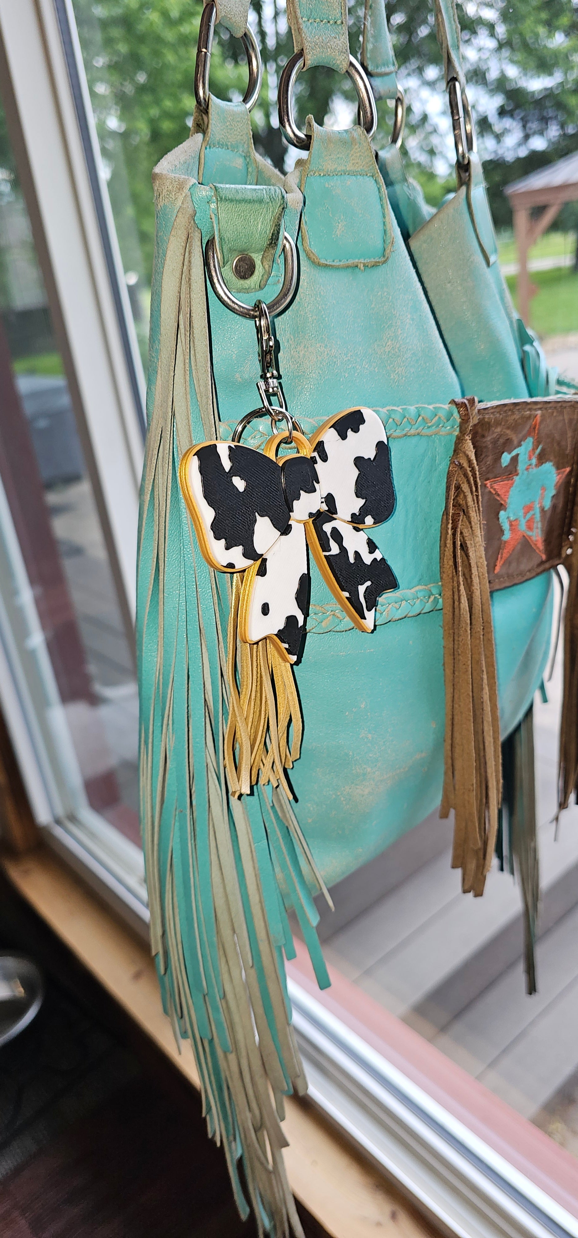 3d Print Puffy Bow Trend Keychain Fringe Cow Print Western Made in America by Baha Ranch Western Wear - product image 3
