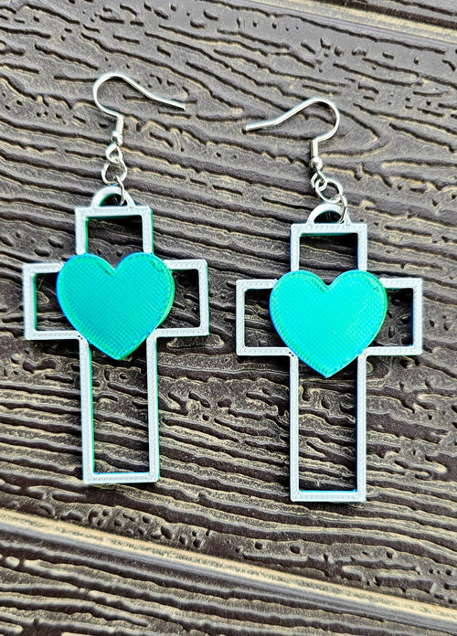 3D Print Christian Cross Faith Earrings Made in America by Baha Ranch Western Wear