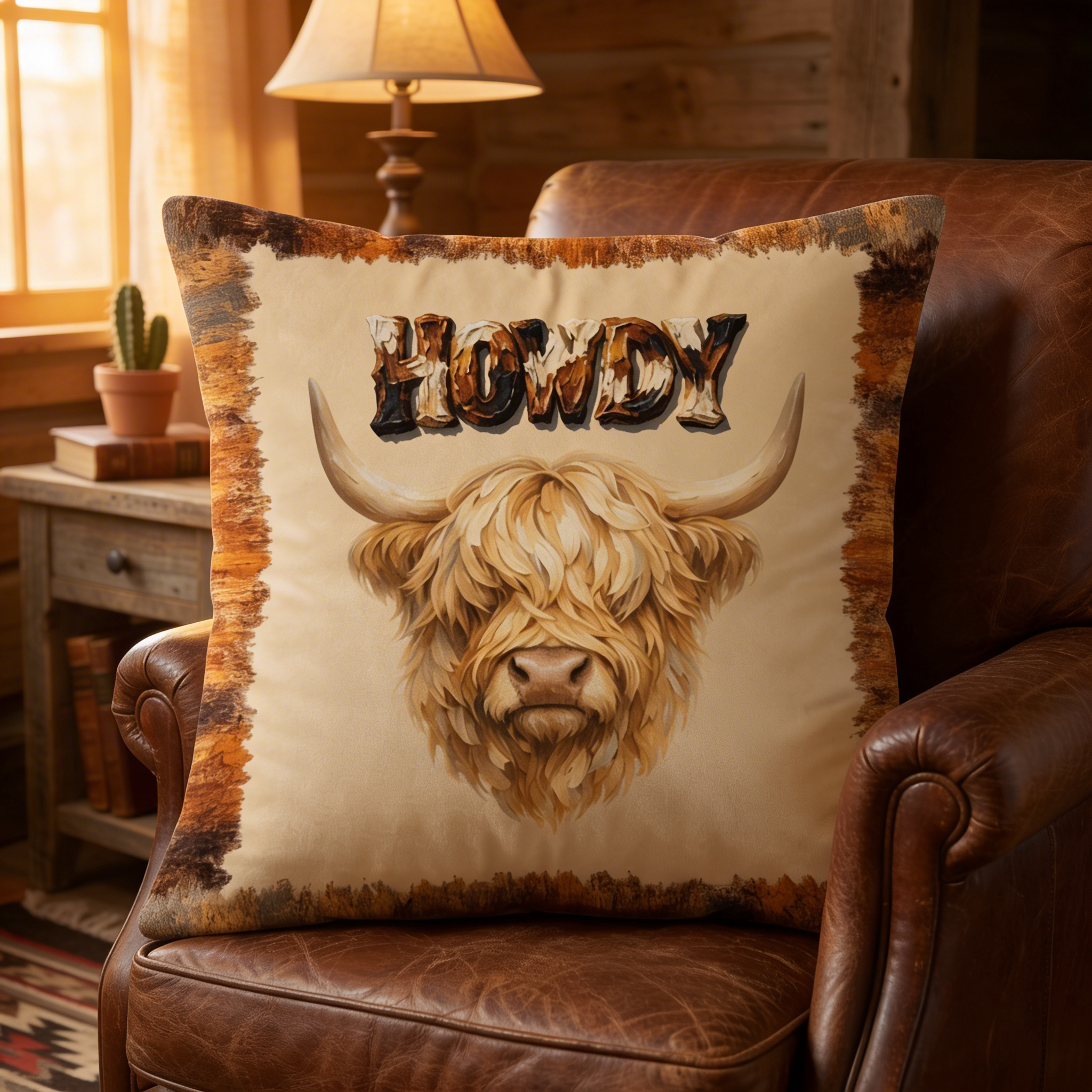 Baha Ranch Velvety Soft Howdy Highland Pillow Cover Made in America by Baha Ranch Western Wear - product image 2