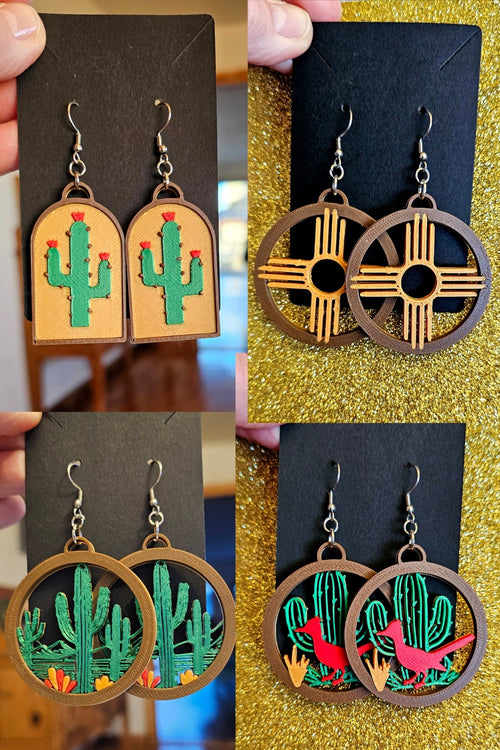 3D Print Zia New Mexico Cactus Earrings Made in America by Baha Ranch Western Wear