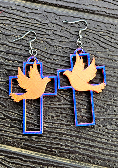 3D Print Christian Cross Faith Earrings Made in America by Baha Ranch Western Wear