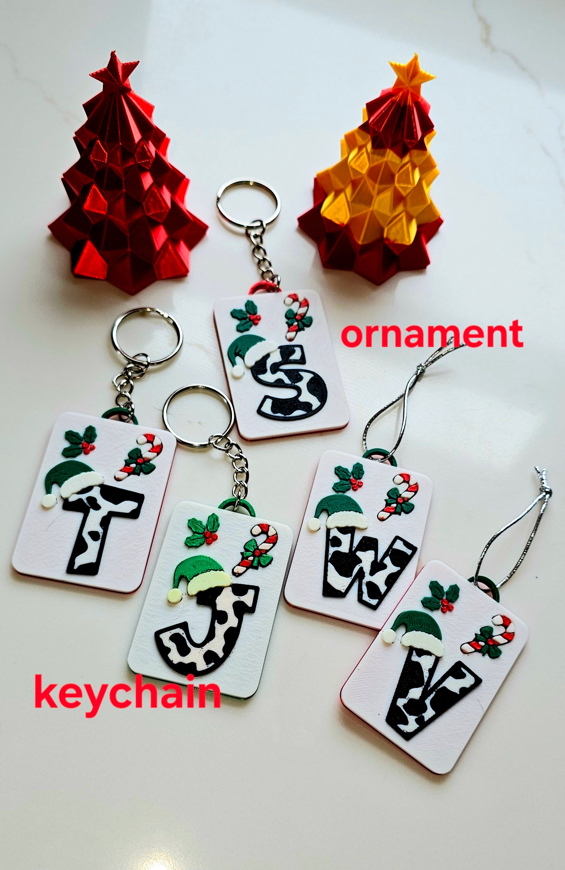 3D Print Christmas Personalized Initial - Keychain or Ornament - Made in America by Baha Ranch Western Wear