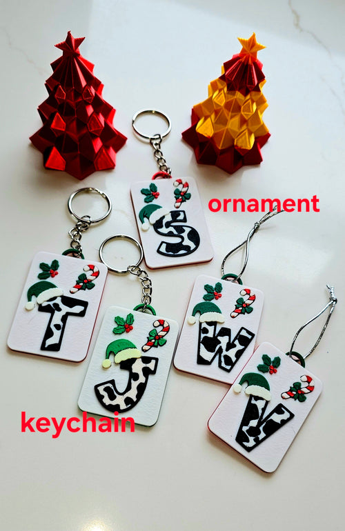 3D Print Christmas Personalized Initial - Keychain or Ornament - Made in America by Baha Ranch Western Wear
