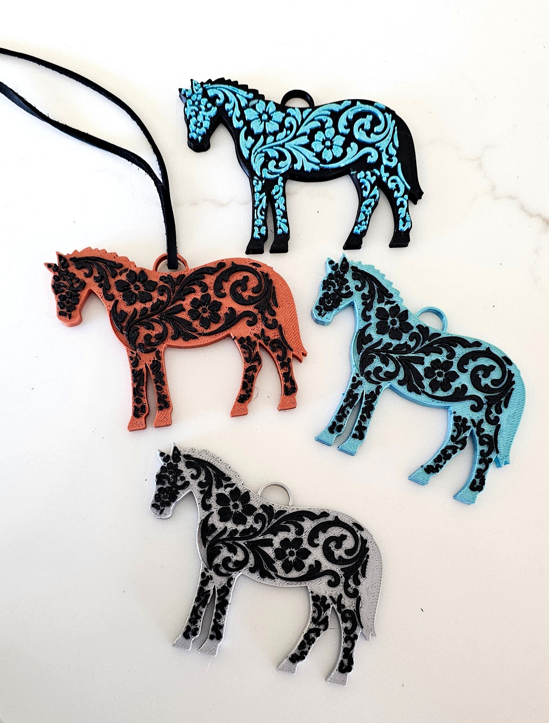 Baha Ranch 3D Print Floral Tooled Horse Charm or Keychain Made in America by Baha Ranch Western Wear