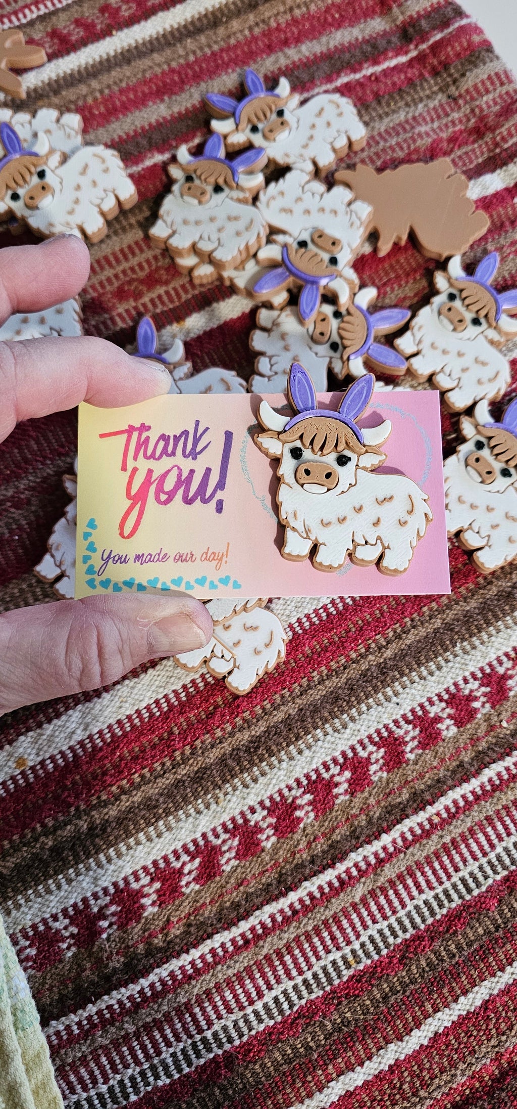 Bag of 25 -Boutique 3d Printed Package Inserts Cute Easter Highland Cow Made in America by Baha Ranch Western Wear