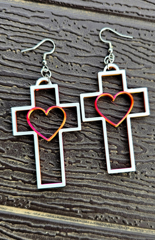 3D Print Christian Cross Faith Earrings Made in America by Baha Ranch Western Wear