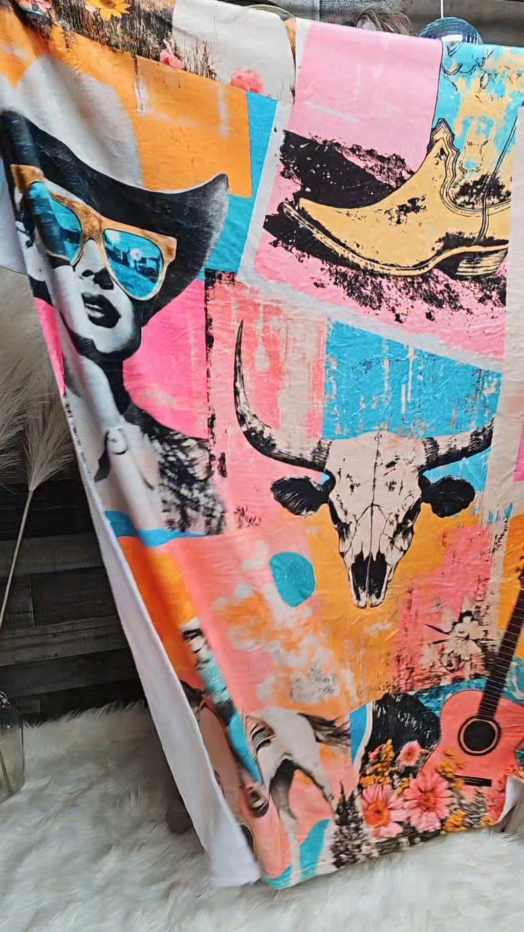 Baha Ranch Pop Western Retro Cowgirl Collage Throw Blanket 60" x 80" Made in America by Baha Ranch Western Wear - product...