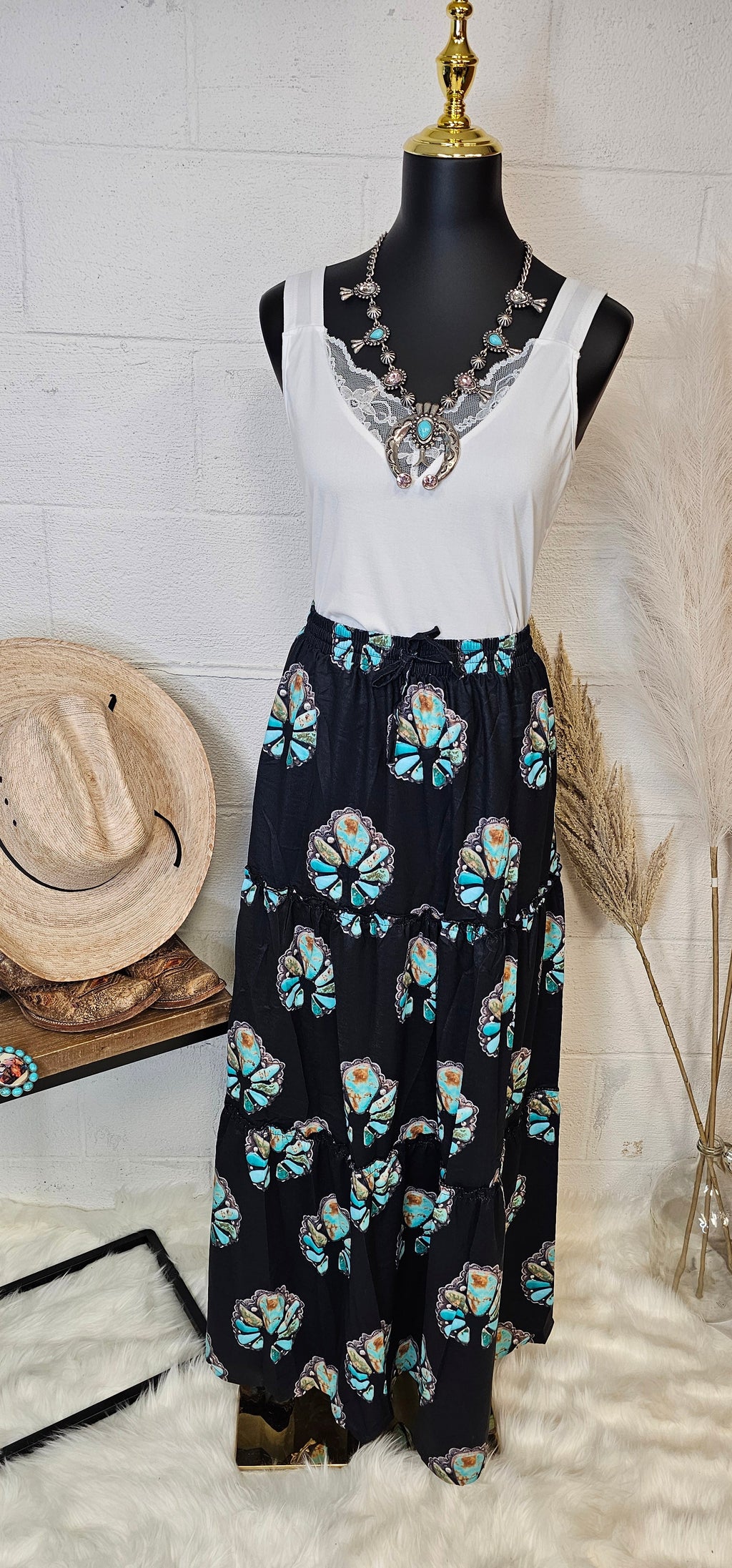 Baha Ranch Turquoise Naja Southwestern Tiered Prairie Maxi Skirt by Baha Ranch Western Wear - product image 2
