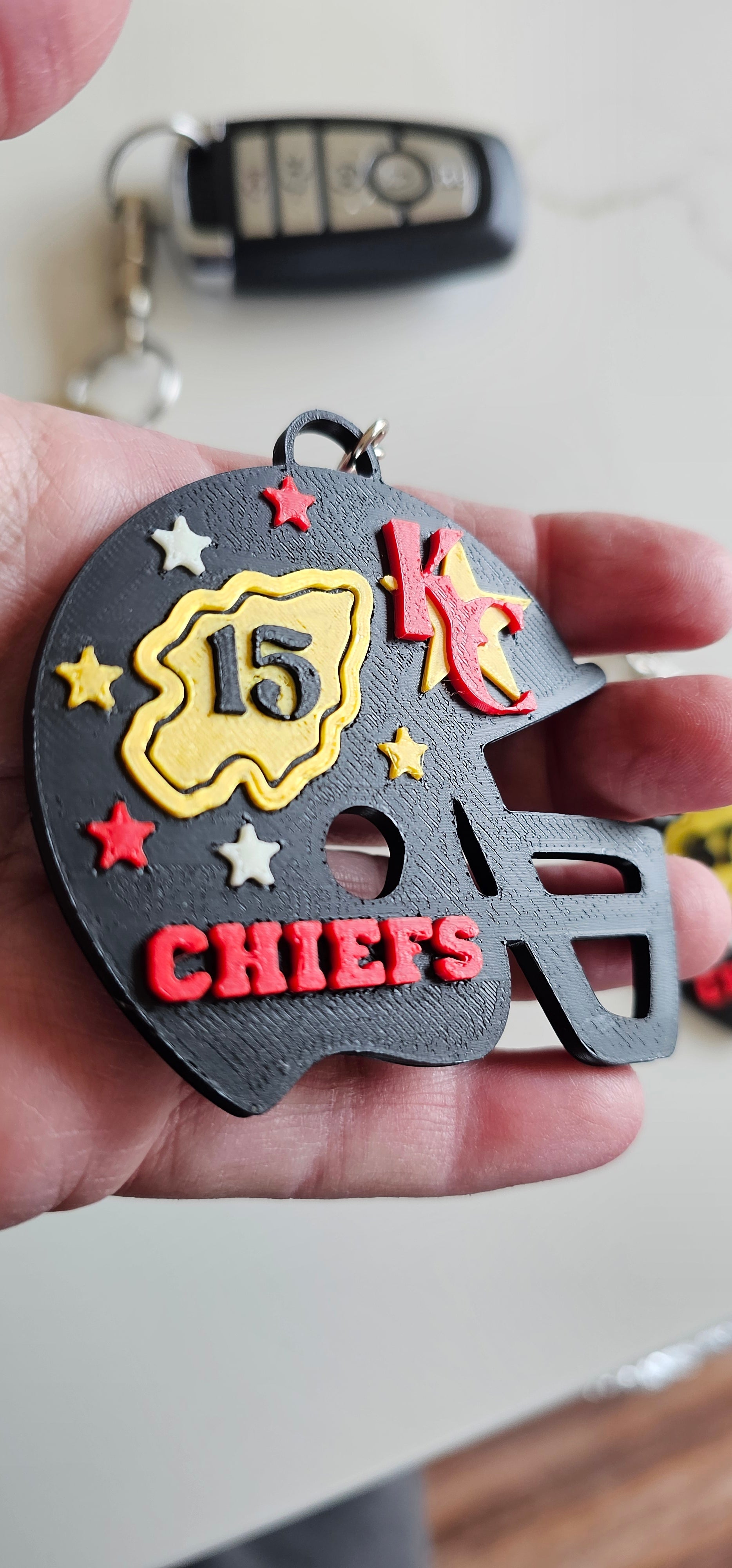 3D Print Chiefs Helmet Arrowhead Kc 15 Mahomes Kansas City 87 Kelce Football Keychain Made in America by Baha Ranch...