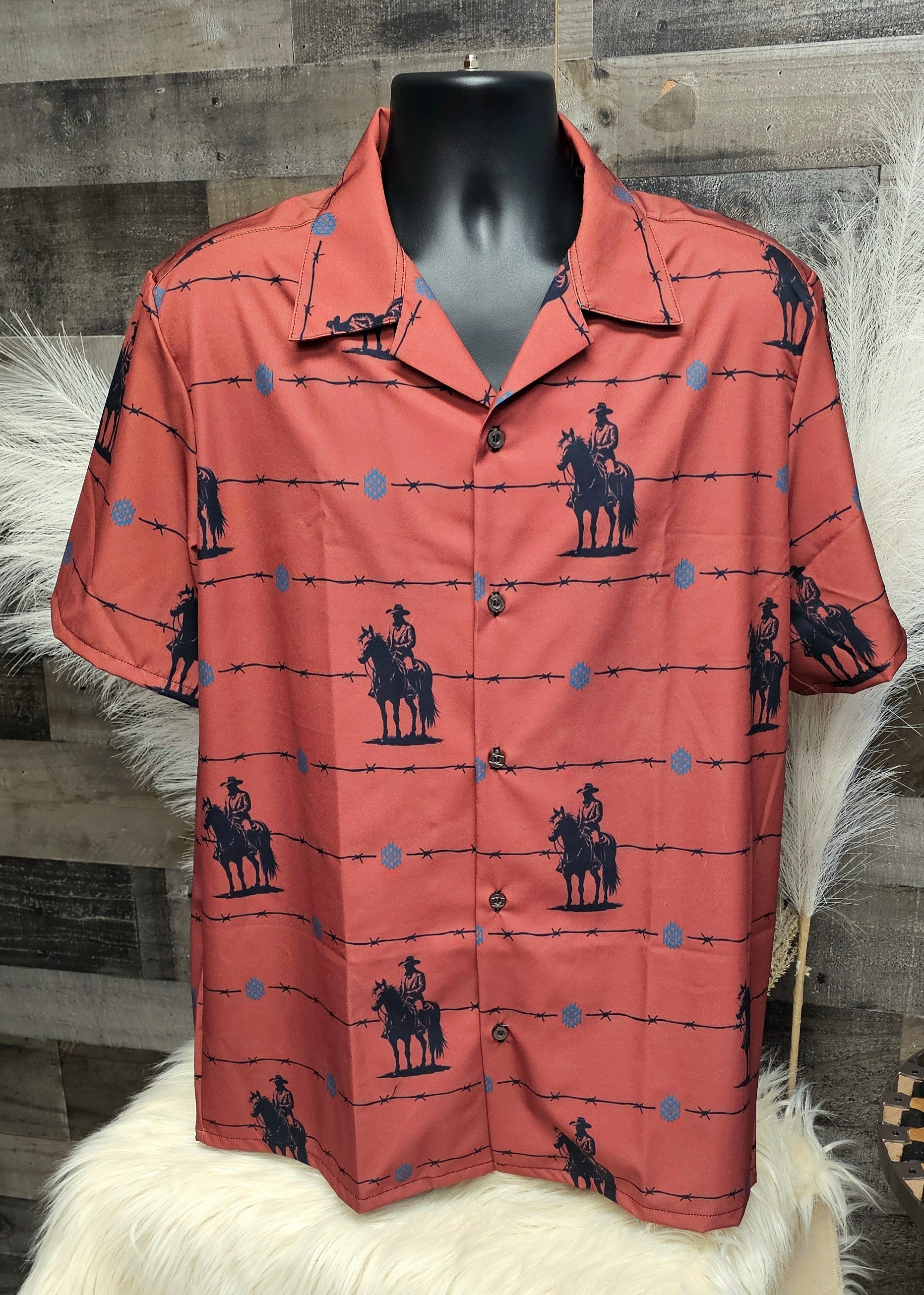 Baha Ranch Brown Saddle Up Western Hawaiian Shirt Made in America by Baha Ranch Western Wear - product image 4
