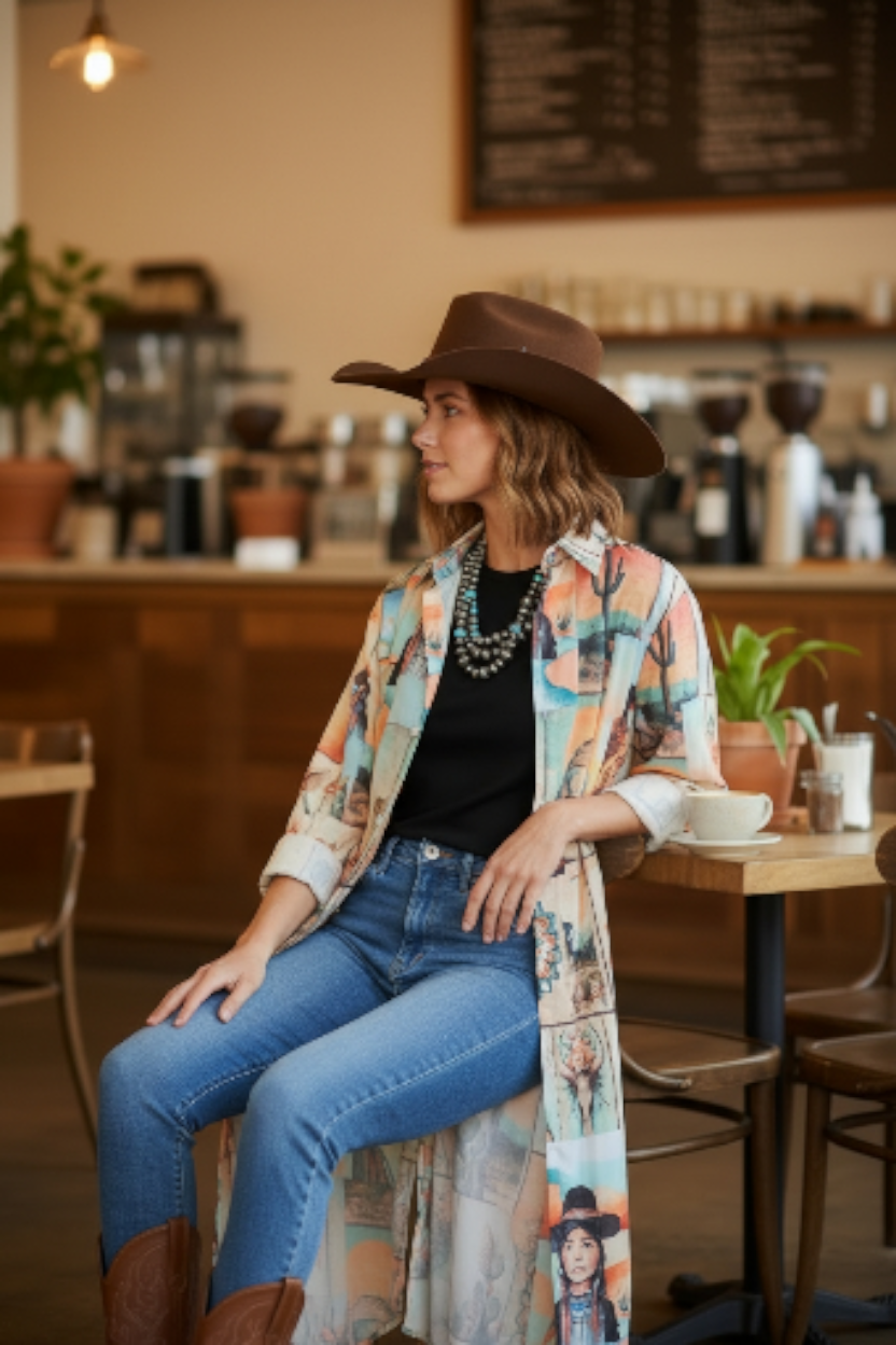 Baha Ranch Colores de Mexico Pictures of the Southwest Button-Up Long Sleeve Shirt Dress Duster by Baha Ranch Western...