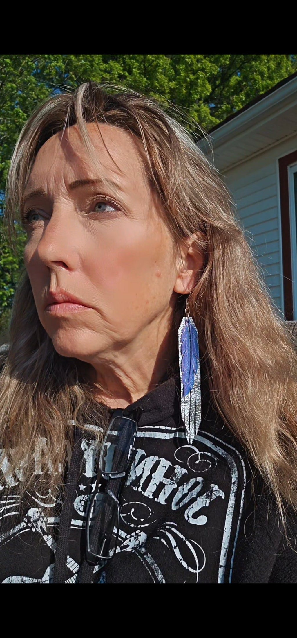 3D Printed Feather Leather Fringe Earrings Made in America by Baha Ranch Western Wear - product image 2