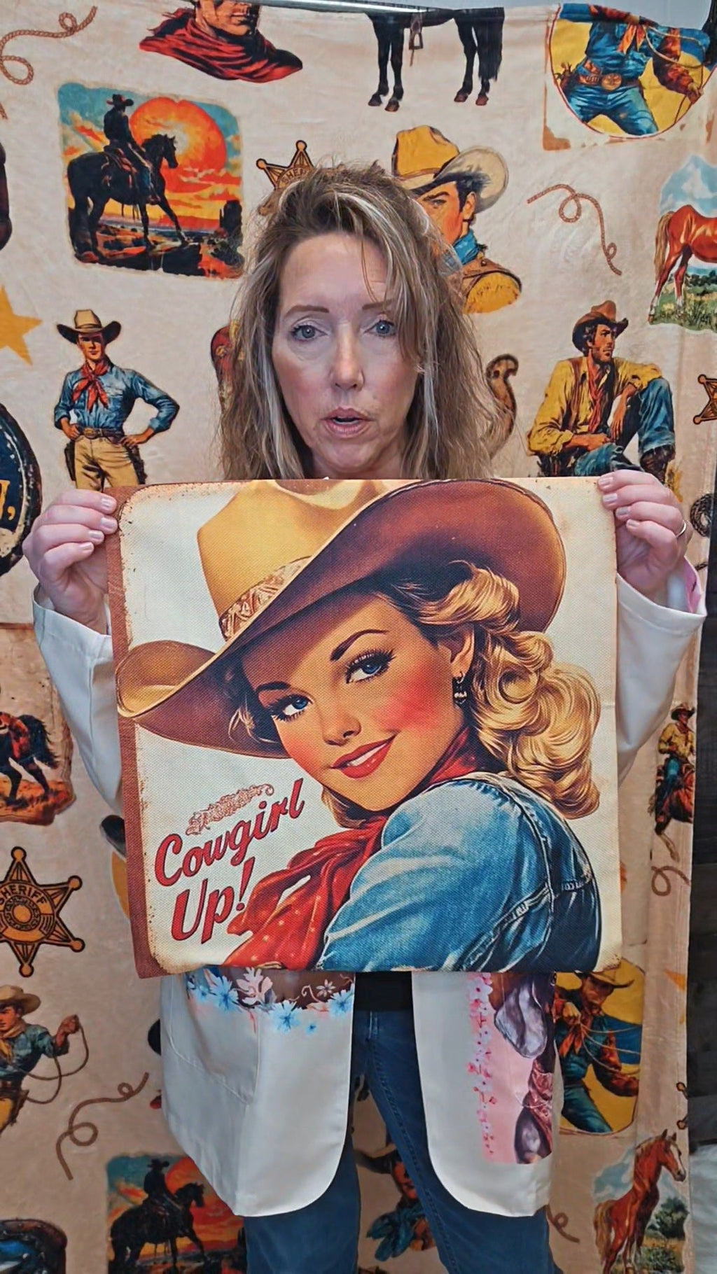 Baha Ranch Vintage Cowgirl Up Throw Pillow Case 18 x 18 Made in America by Baha Ranch Western Wear