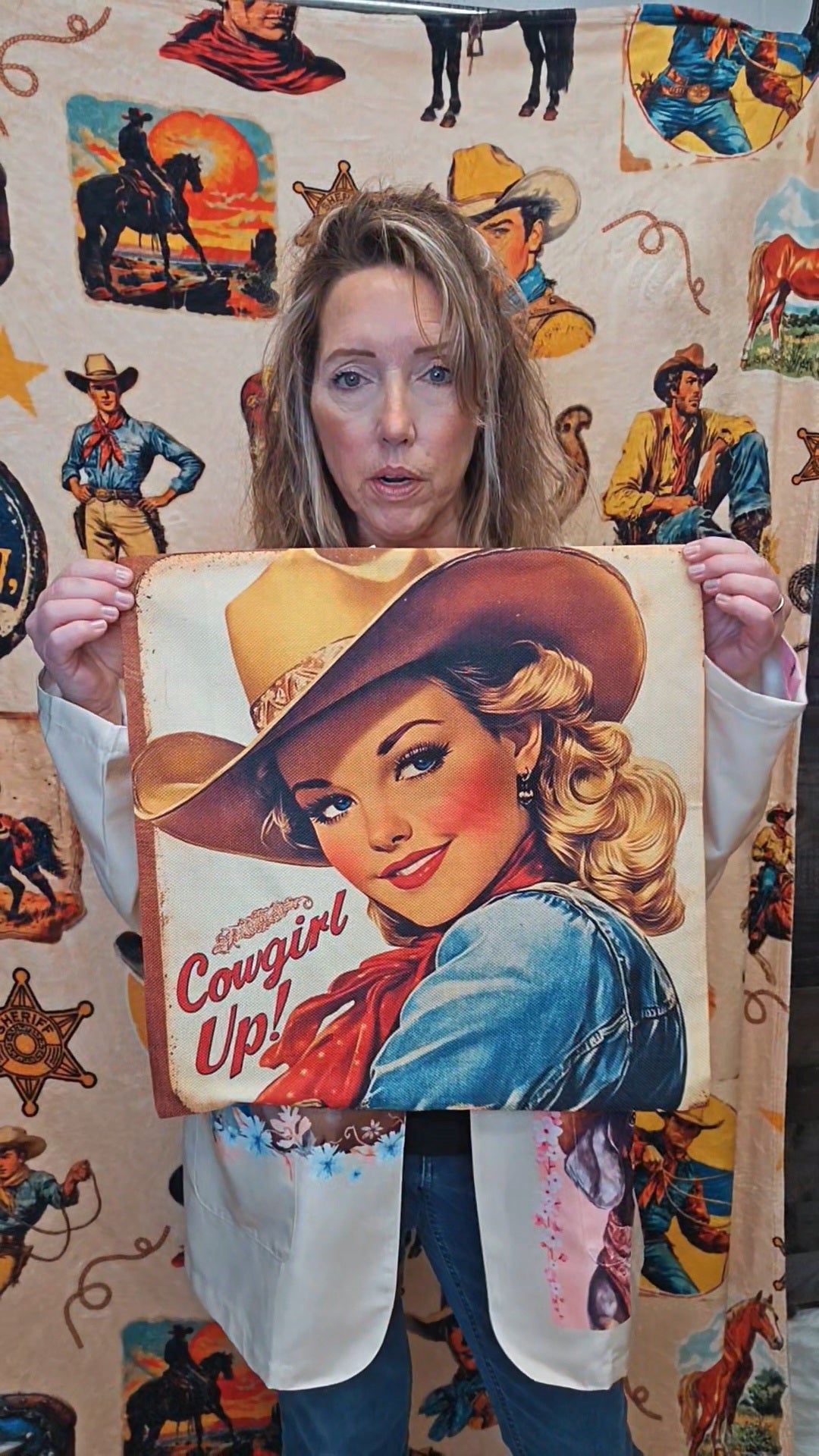 Baha Ranch Vintage Cowgirl Up Throw Pillow Case 18 x 18 Made in America by Baha Ranch Western Wear