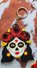 3D Print Mexico Theme Día de los Muertos Day of The Dead Sugar Skull Keychain or Earrings by Baha Ranch Western Wear -...