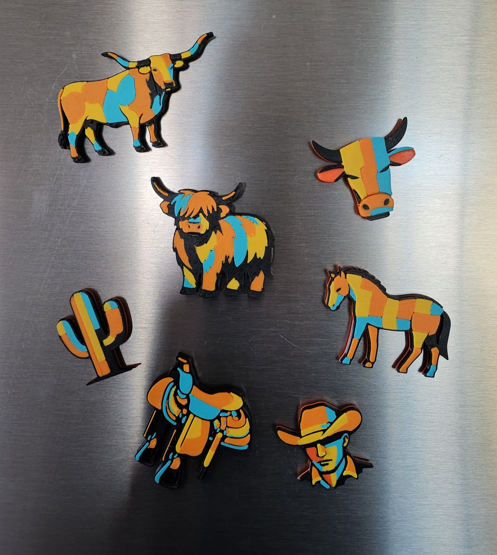 3d Printed Farm Western Longorn Horse Cow Magnet Made in America by Baha Ranch Western Wear