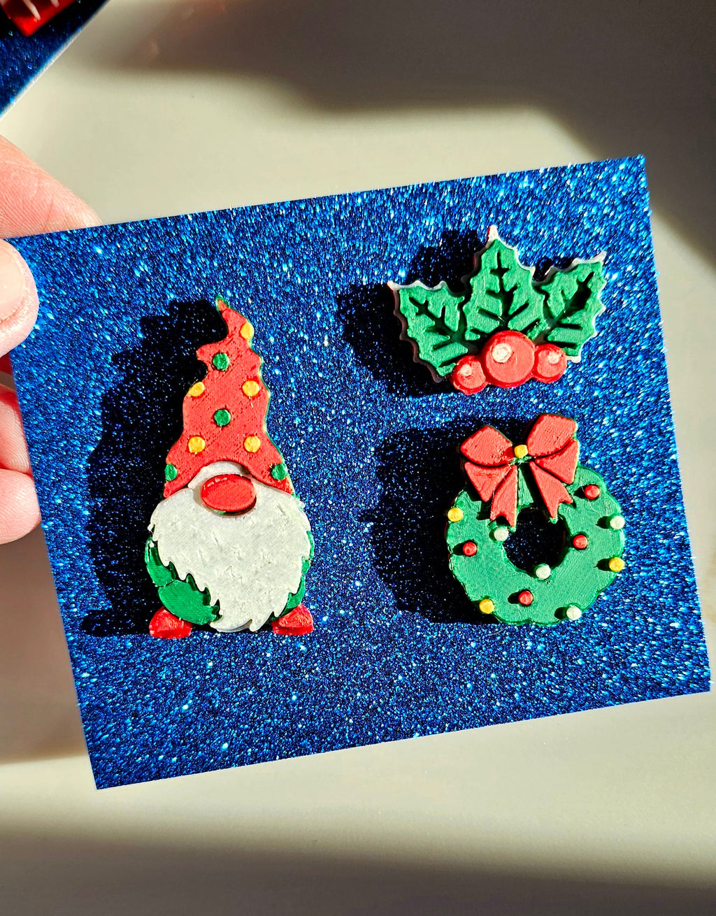 set of 3 Gnome Wreath Holly Hat Pins Christmas Made in America by Baha Ranch Western Wear