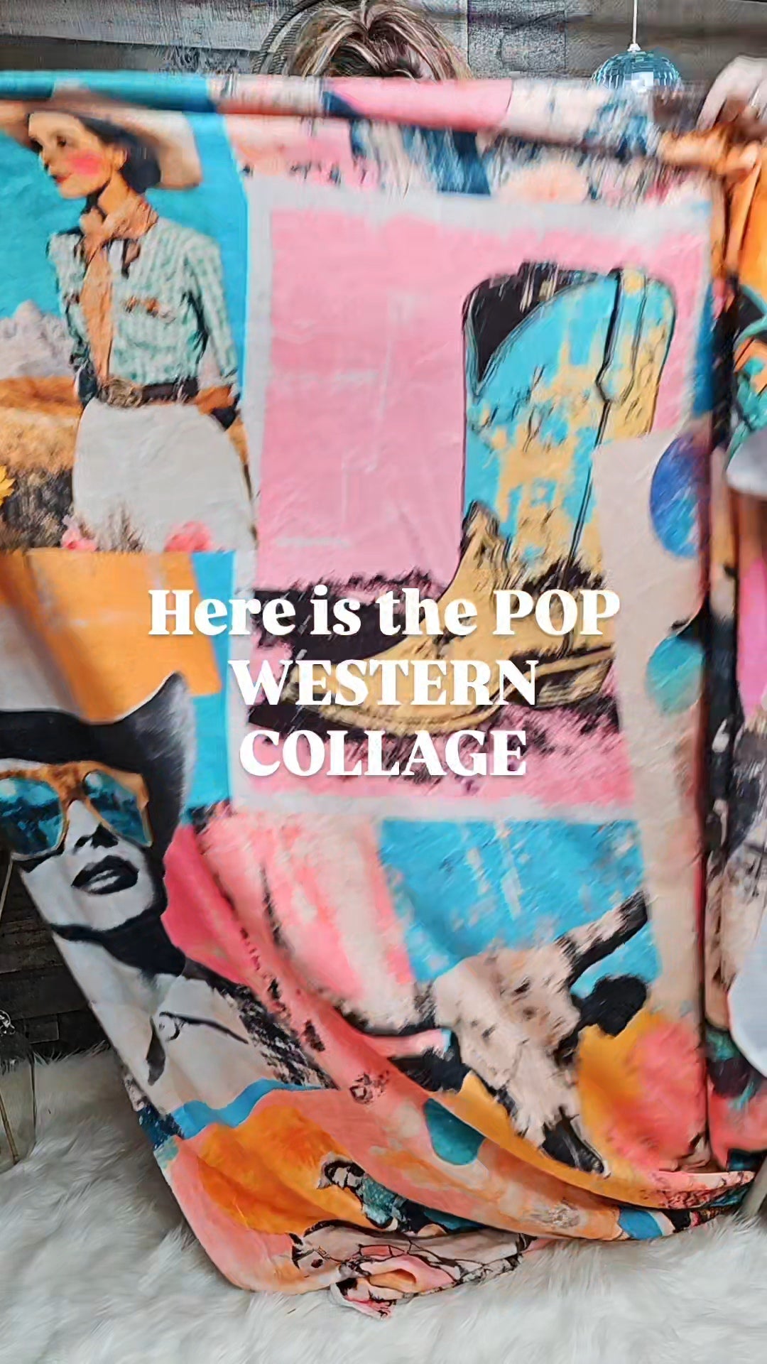 Baha Ranch Pop Western Retro Cowgirl Collage Throw Blanket 60" x 80" Made in America by Baha Ranch Western Wear - product...