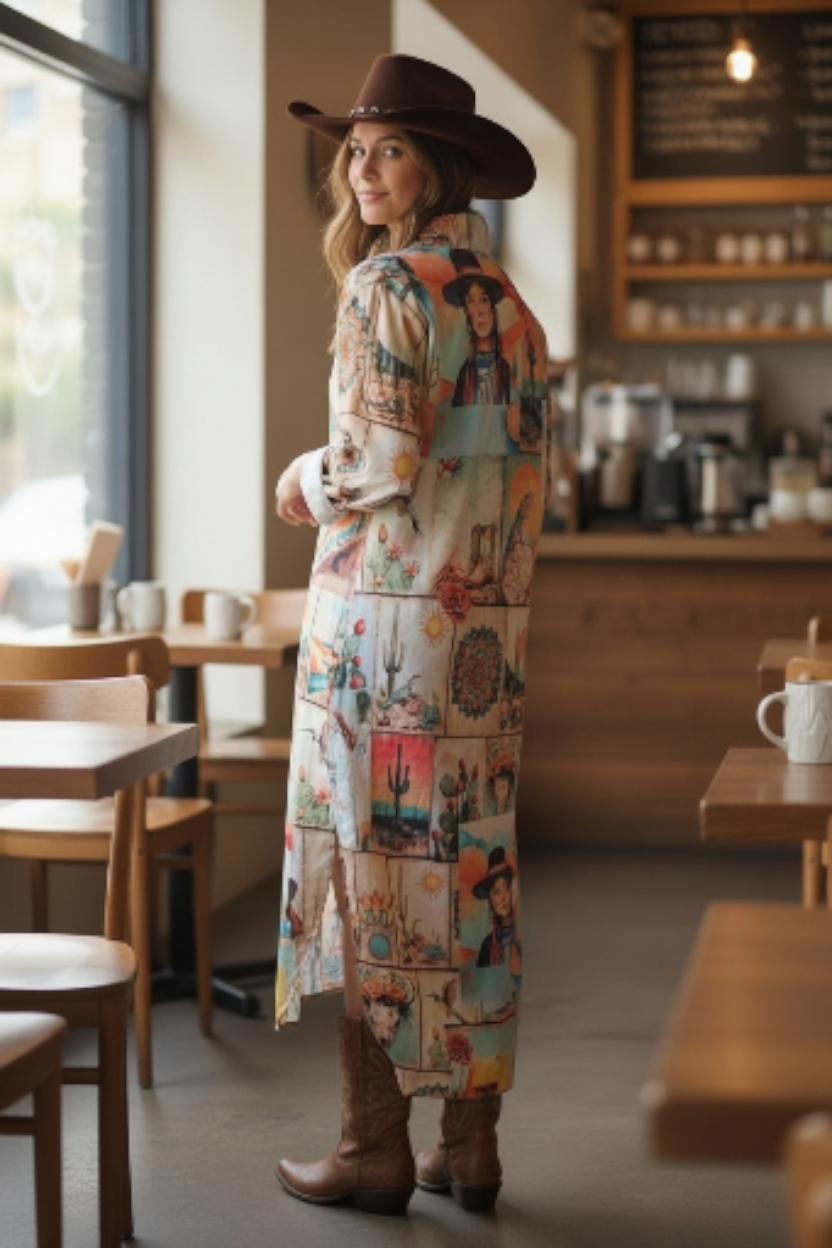 Baha Ranch Colores de Mexico Pictures of the Southwest Button-Up Long Sleeve Shirt Dress Duster by Baha Ranch Western...