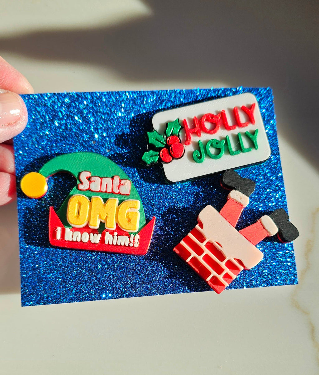 set of 3 Holly Jolly Santa Elf I Know Him Hat Pins Christmas Made in America by Baha Ranch Western Wear
