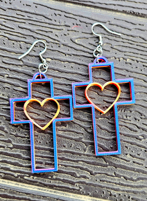 3D Print Christian Cross Faith Earrings Made in America by Baha Ranch Western Wear