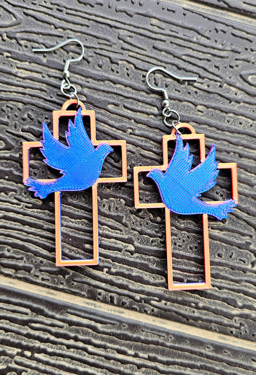 3D Print Christian Cross Faith Earrings Made in America by Baha Ranch Western Wear