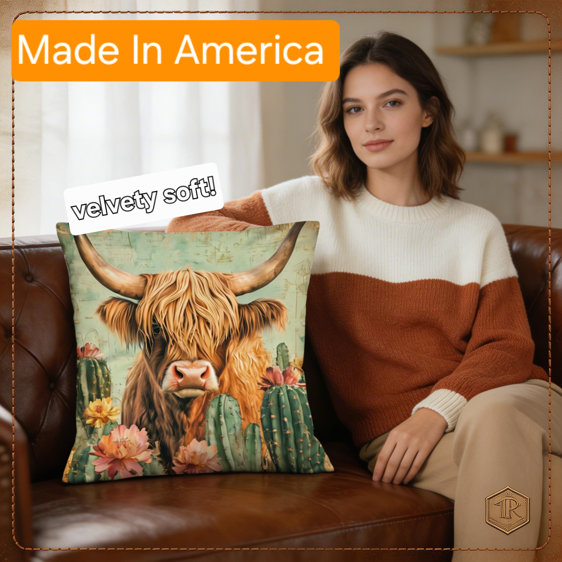 Baha Ranch Cactus Highland Velvety Soft Throw Pillow Cover Made in America by Baha Ranch Western Wear - product image 2