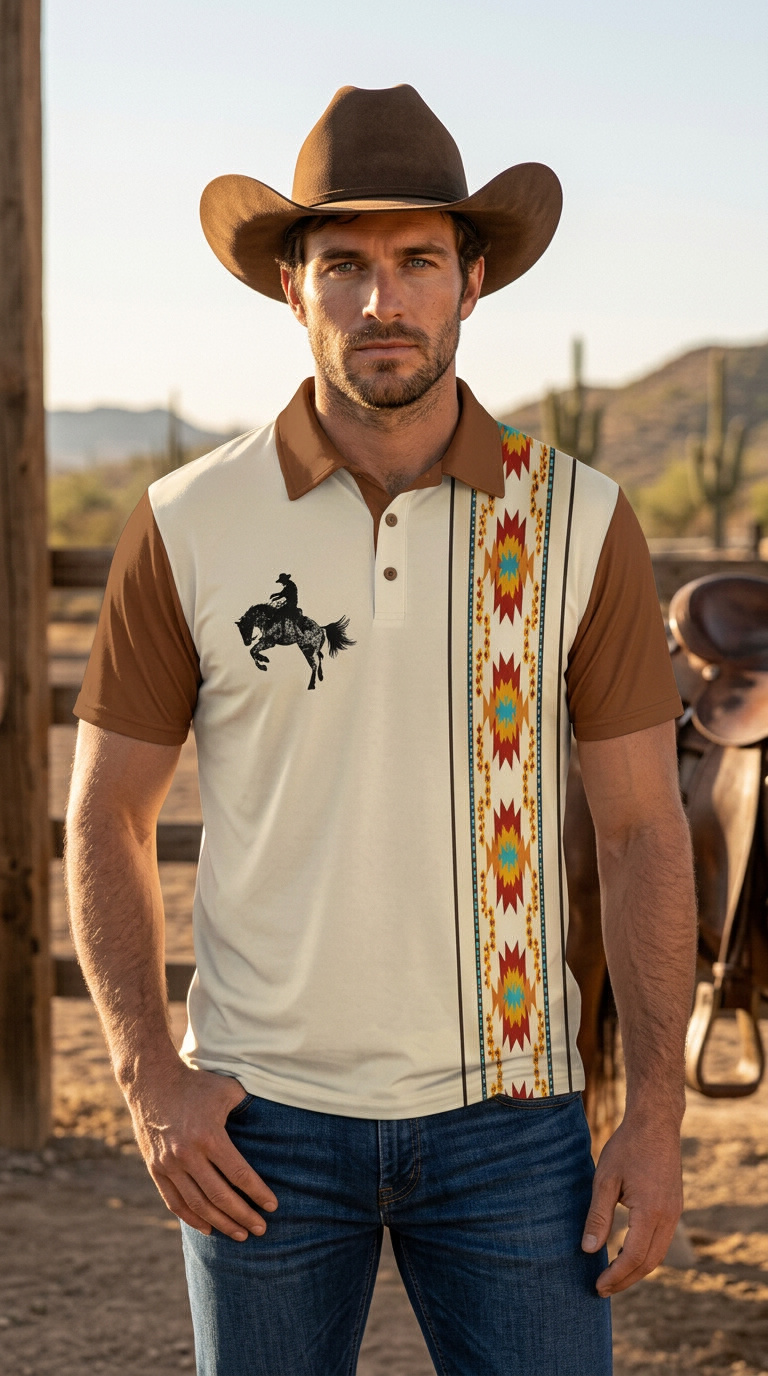 Baha Ranch Desert Cowboy Aztec Polo Shirt by Baha Ranch Western Wear - product image 2