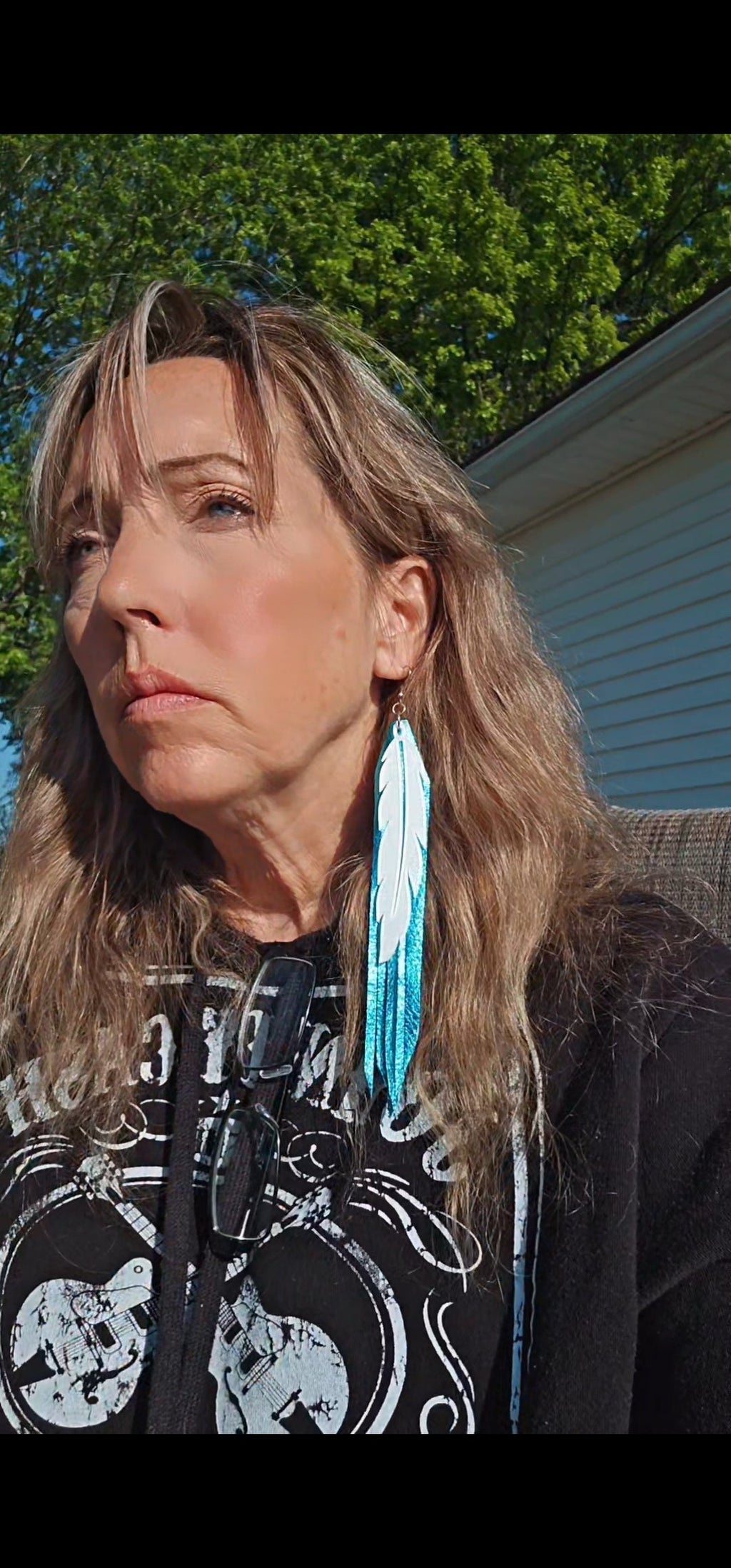3D Printed Feather Leather Fringe Earrings Made in America by Baha Ranch Western Wear - product image 2