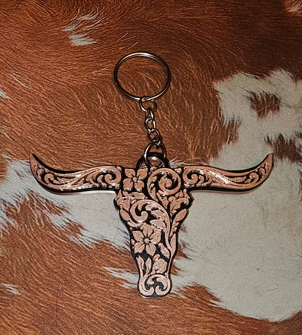 3d Print Tooled Longhorn Keychain or Purse Charm Ornament - Made in America - choice of colors by Baha Ranch Western Wear...