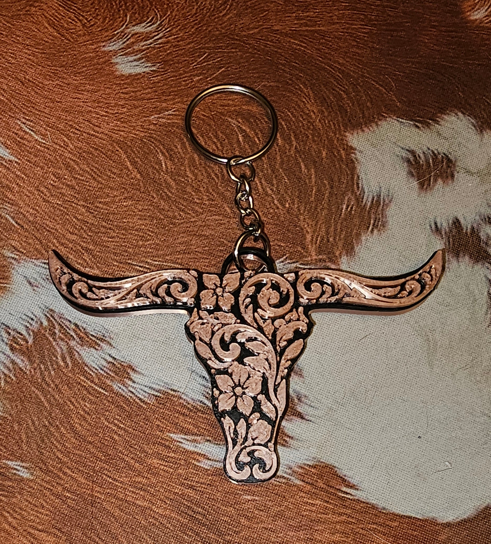 3d Print Tooled Longhorn Keychain or Purse Charm Ornament - Made in America - choice of colors by Baha Ranch Western Wear...